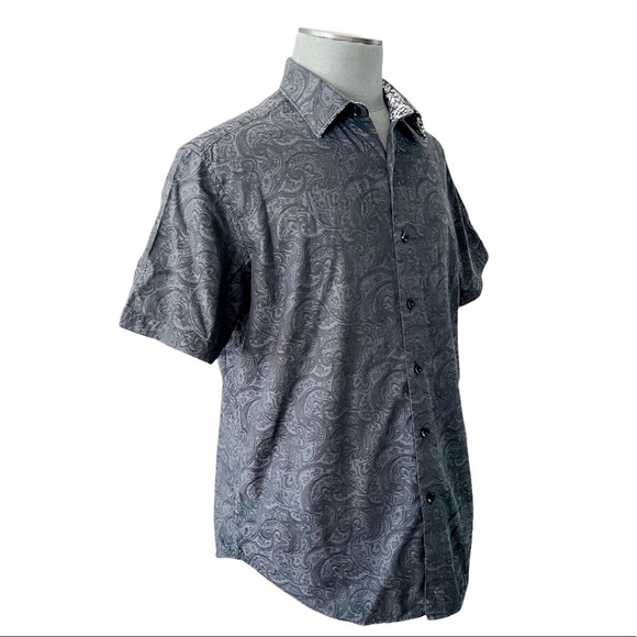 ROBERT GRAHAM Gray Cotton Short Sleeve Button Front Classic Fit Men Dress Shirt - Picture 3 of 10